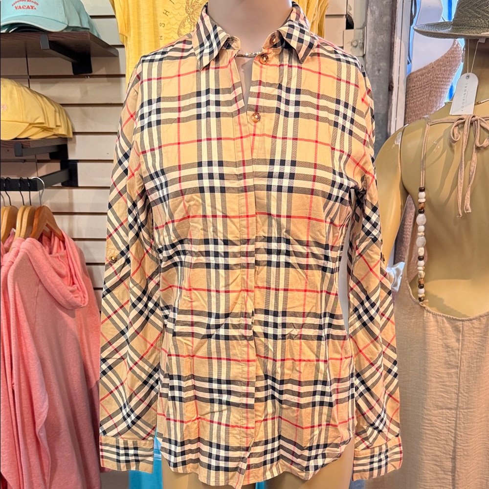Burberry Beige and Red Checkered Shirt